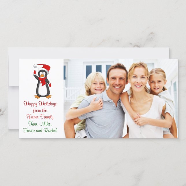 Christmas Penguin  Family Photo Card (Front)