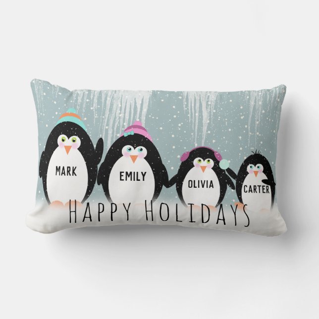 Christmas Penguin Family Throw Pillow (Front)