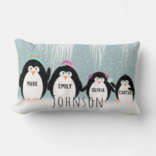 Christmas Penguin Family Throw Pillow