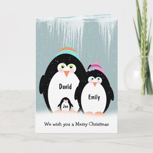 Christmas Penguin Family With Baby Card