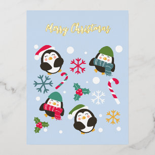 Christmas Penguin Foil Holiday Postcard