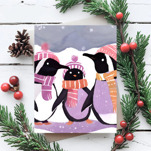 Christmas Penguin Friends Winter Watercolor Holiday Card