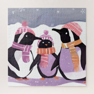 Christmas Penguin Friends Winter Watercolor Jigsaw Puzzle