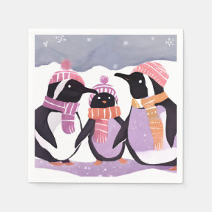 Christmas Penguin Friends Winter Watercolor Napkins