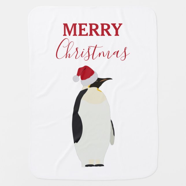 Christmas Penguin Funny Animal with Santa Hat  Baby Blanket (Front)