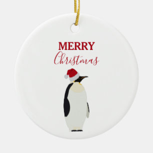 Christmas Penguin Funny Animal with Santa Hat Ceramic Ornament