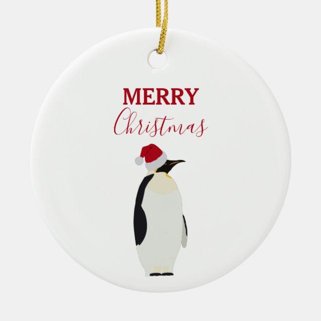 Christmas Penguin Funny Animal with Santa Hat Ceramic Ornament (Front)