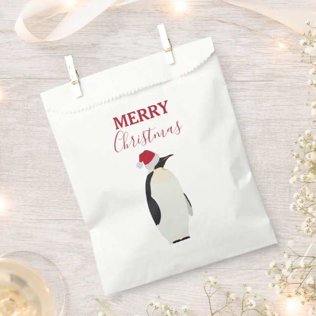 Christmas Penguin Funny Animal with Santa Hat Favor Bag (Clipped)