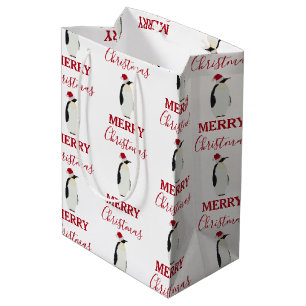 Christmas Penguin Funny Animal with Santa Hat Medium Gift Bag