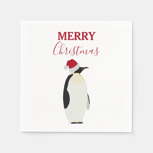 Christmas Penguin Funny Animal with Santa Hat  Napkins (Front)