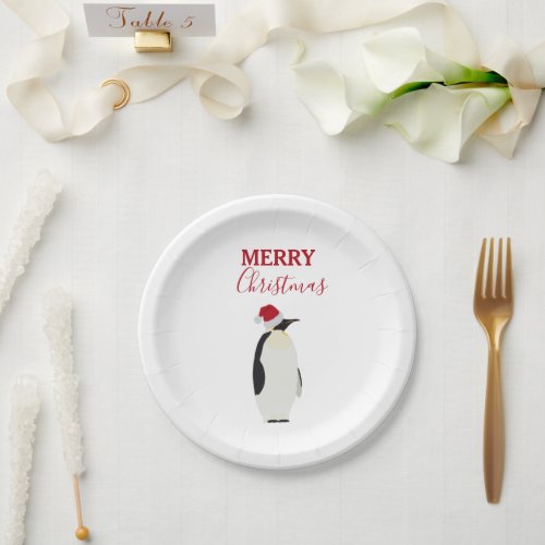 Christmas Penguin Funny Animal with Santa Hat  Paper Plates