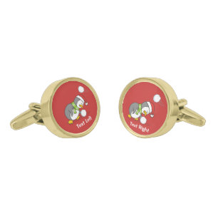 Christmas penguin getting a snow ball cufflinks