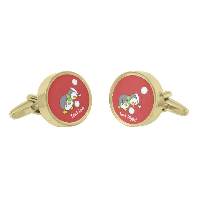 Christmas penguin getting a snow ball cufflinks (Angled)