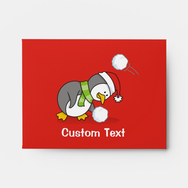 Christmas penguin getting a snow ball envelope (Front)
