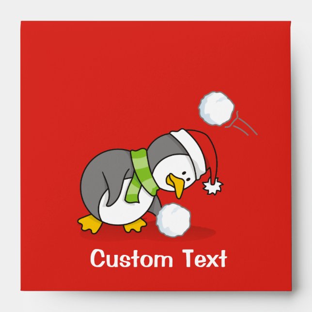 Christmas penguin getting a snow ball envelope (Front)