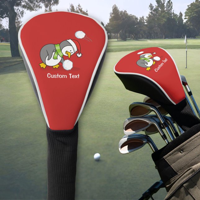 Christmas penguin getting a snow ball golf head cover (Creator Uploaded)