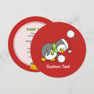 Christmas penguin getting a snow ball invitation