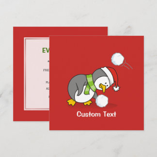 Christmas penguin getting a snow ball invitation