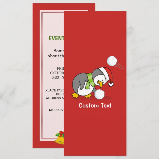 Christmas penguin getting a snow ball invitation (Front/Back)