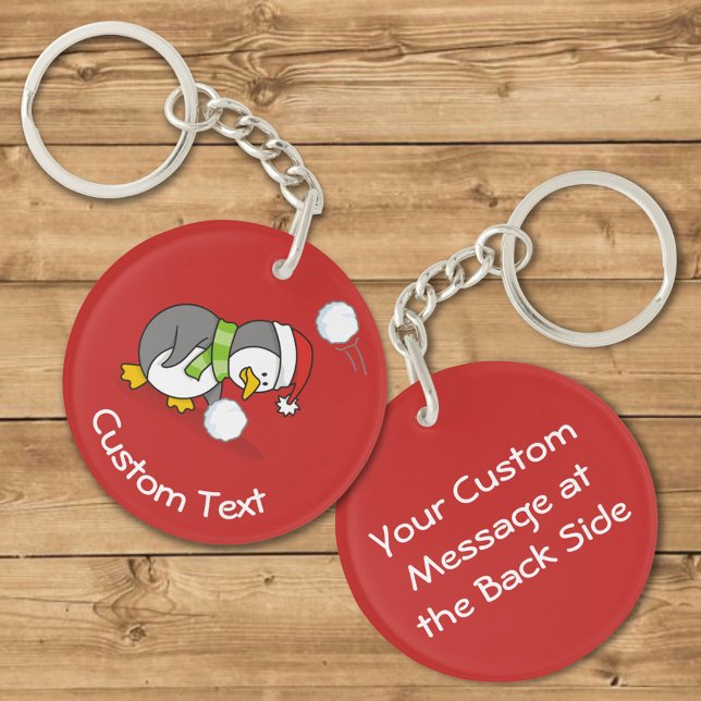 Christmas Penguin Getting a Snow Ball Keychain (Creator Uploaded)