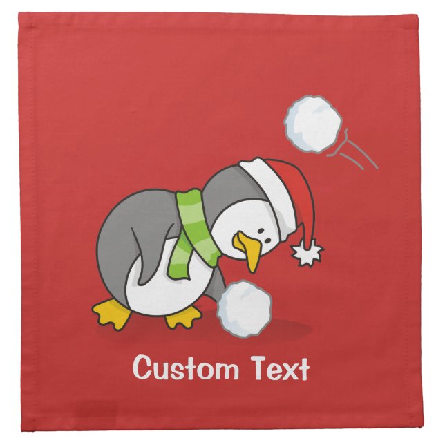Christmas penguin getting a snow ball napkin (Front)