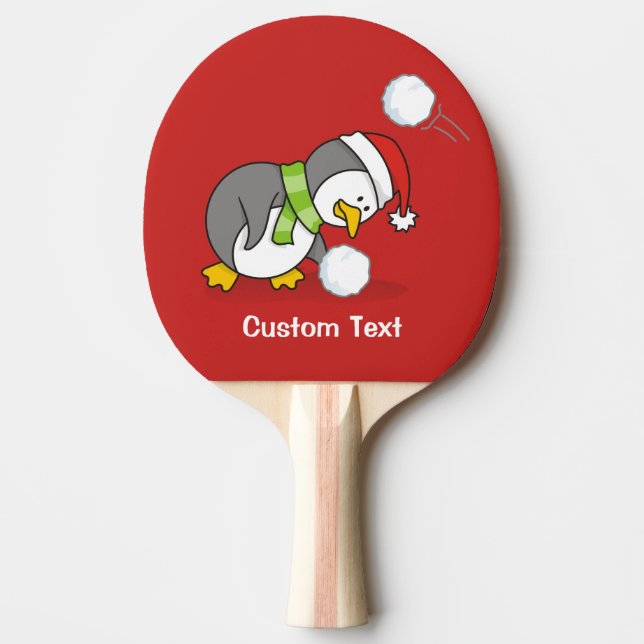 Christmas penguin getting a snow ball Ping-Pong paddle (Front)