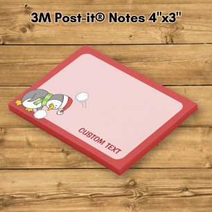 Christmas penguin getting a snow ball post-it notes