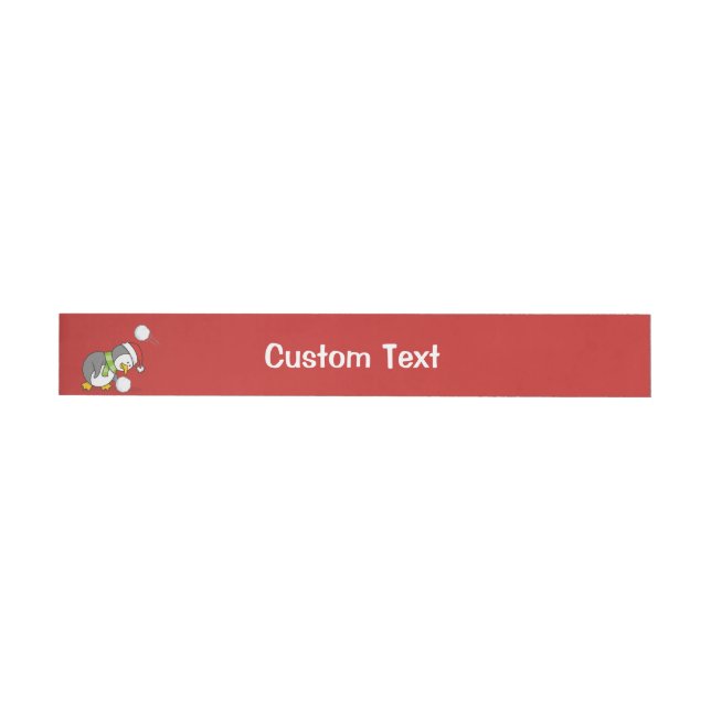 Christmas penguin getting a snow ball wrap around address label (Individual)