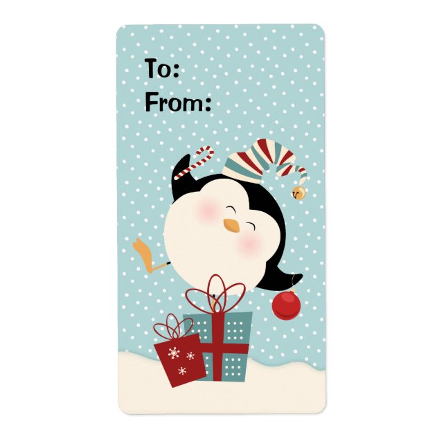 Christmas Penguin Gift Tag Label (Front)