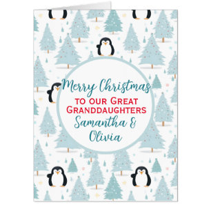 Christmas Penguin Great Granddaughter Oversized Card