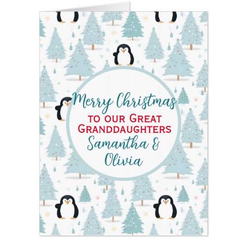 Christmas Penguin Great Granddaughter Oversized Card