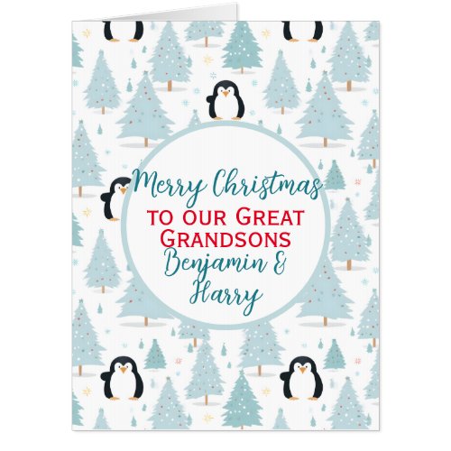 Christmas Penguin Great Grandson Oversized Card
