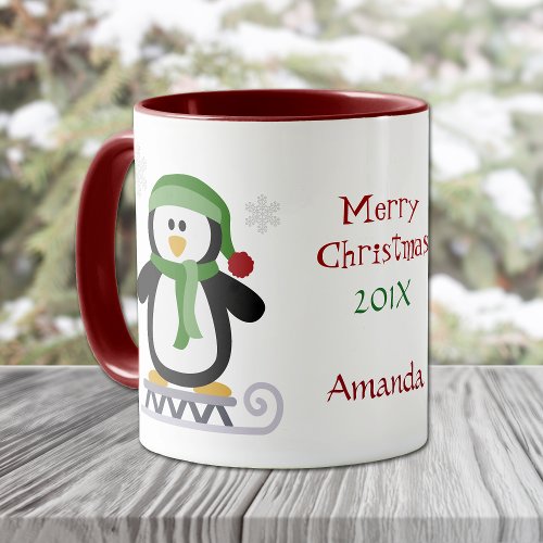 Christmas Penguin Green Mug