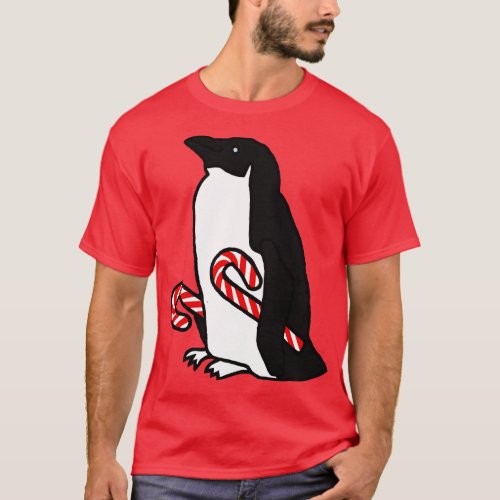 Christmas Penguin Holding Candy Cane T_Shirt