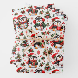Christmas Penguin Holiday Cheer Wrapping Paper Sheets