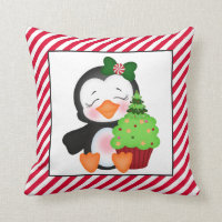 Christmas penguin Holiday throw pillow