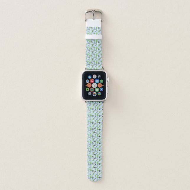 Christmas penguin ice skating and bear fisherman apple watch band (Front)