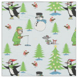 Christmas penguin ice skating and bear fisherman fabric