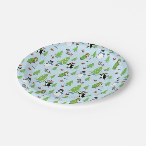 Christmas penguin ice skating and bear fisherman paper plates