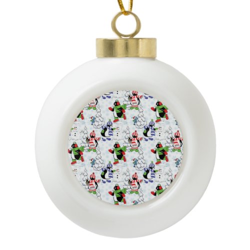 Christmas penguin ice skating ceramic ball christmas ornament