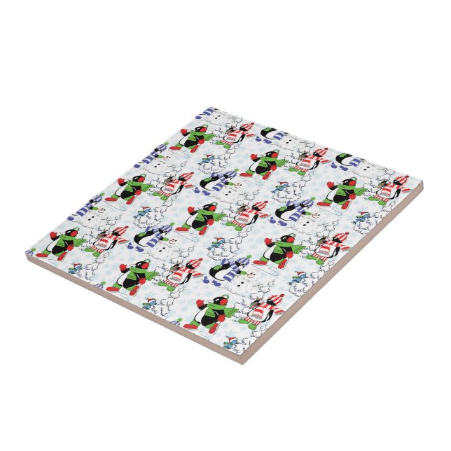 Christmas penguin ice skating ceramic tile (Side)