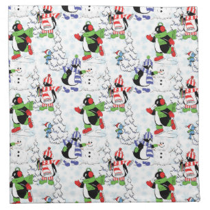 Christmas penguin ice skating cloth napkin