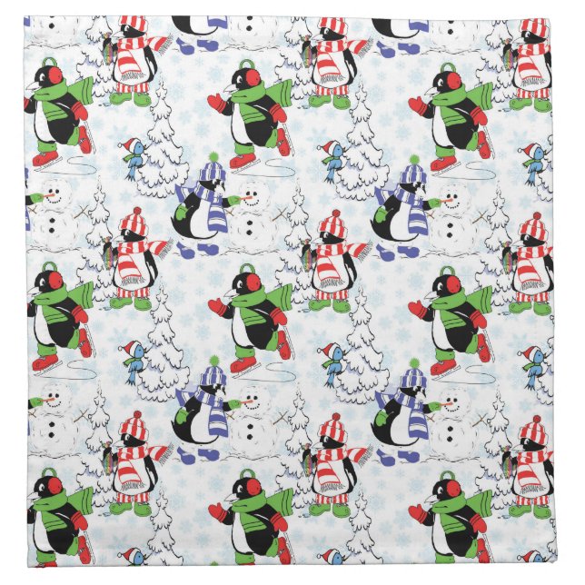 Christmas penguin ice skating cloth napkin (Front)