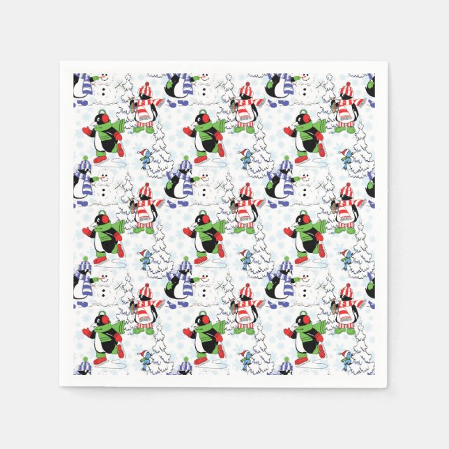 Christmas penguin ice skating napkins (Front)