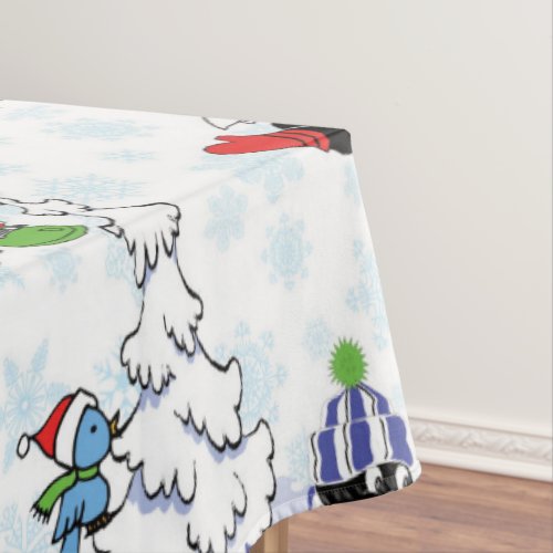 Christmas penguin ice skating tablecloth