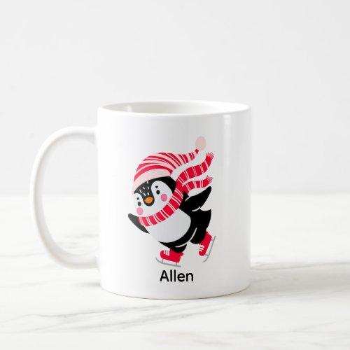 Christmas Penguin in a Hat and Scarf on Skates Coffee Mug