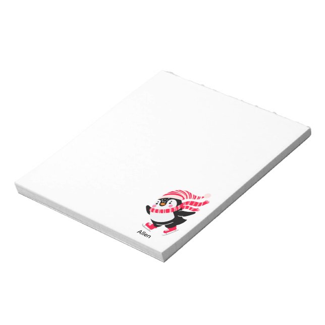 Christmas Penguin in a Hat and Scarf on Skates Notepad (Rotated)