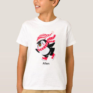 Christmas Penguin in a Hat and Scarf on Skates T-Shirt