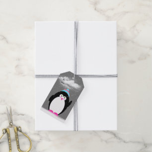 Christmas Penguin In Snowflakes Gift Tags