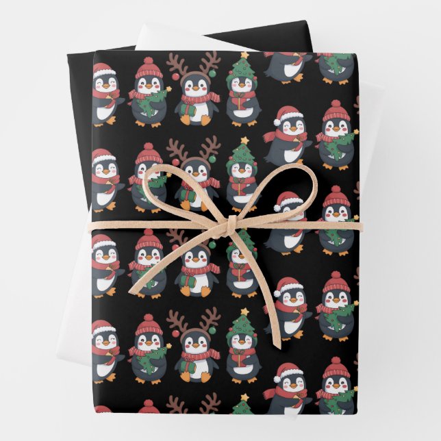 Christmas Penguin Lover Cute Animals Family Xmas Wrapping Paper Sheets (In situ)
